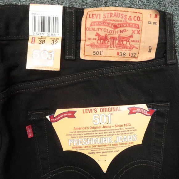 VINTAGE Levis Jeans Mens 38x32 Black 501 Preshrunk Button Fly 5 Pocket Y2K NWT - Picture 6 of 14